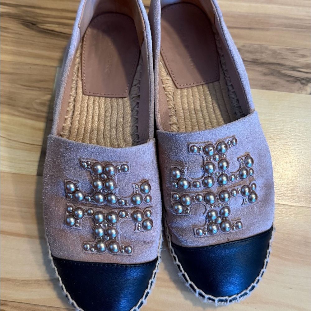 Tory Burch Blush and Black Espadrilles